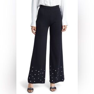 Ming Wang Studded Wide Leg Knit Pants Size XL Black Pull On Embellished NWT